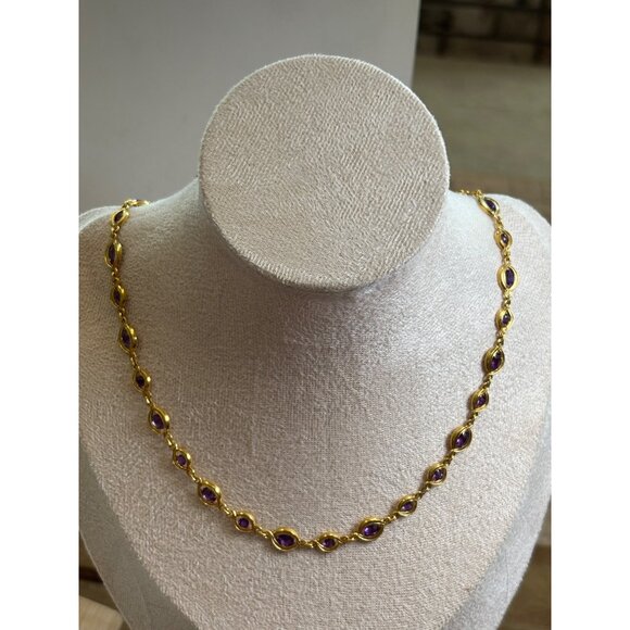 Gold-Tone Necklace With Purple Gemstones - Picture 8 of 12